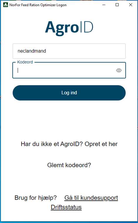 New login NorFor Feed Ration Optimizer